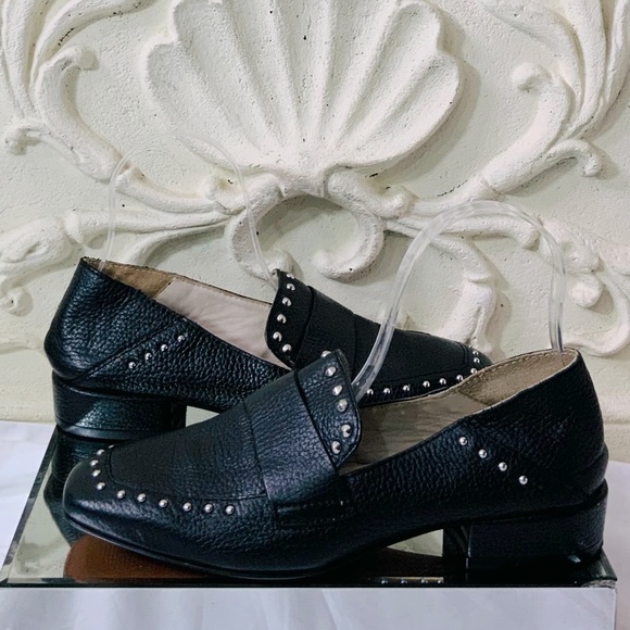 Black Studded Leather Convertible Loafers Flats NWOT